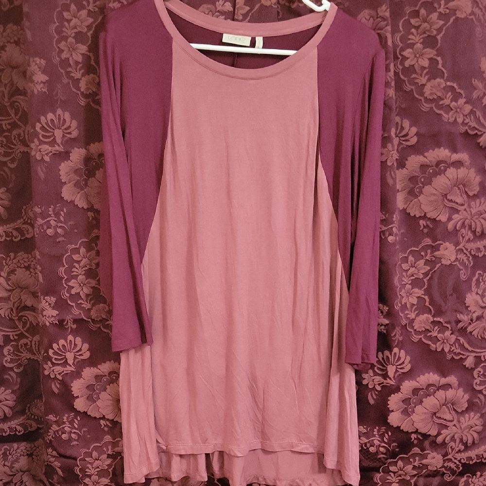LOGO by Lori Goldstein Two-Tone Pink Tunic Top
